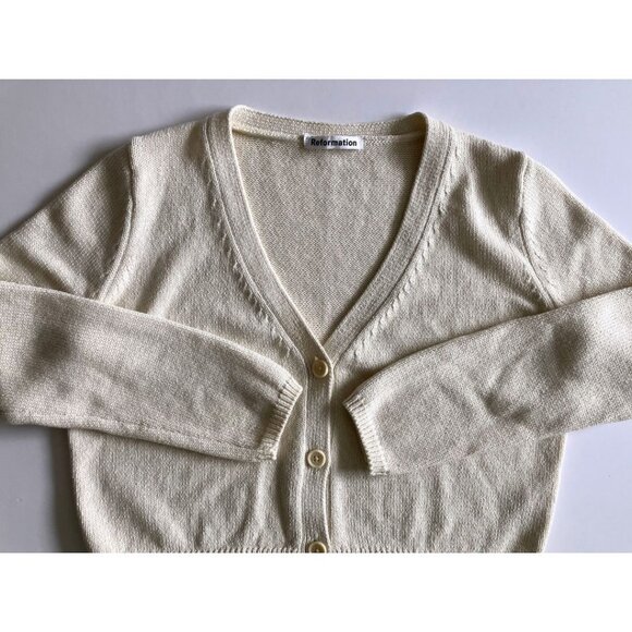 Reformation Tille Cardigan Sweater Cream Size Small - Picture 5 of 8